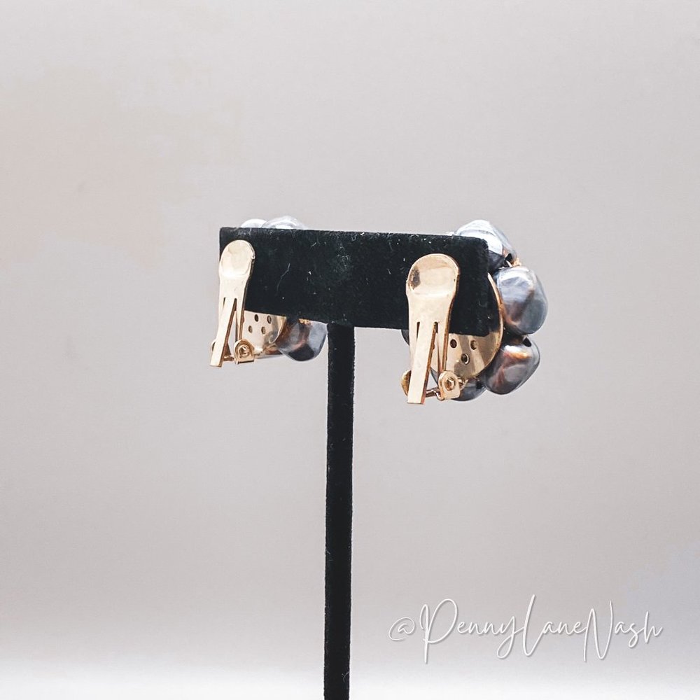 Vintage Silver Bead Flower Cluster Stud Earrings - Picture 4 of 7